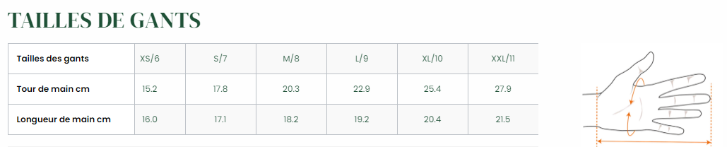 gants espuna cuir noir tableau taille