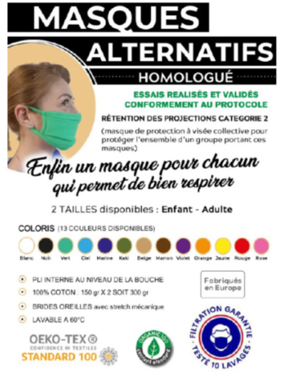 masque tissu oeko-tex coton lavable