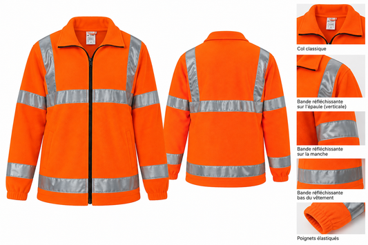 Gilet polaire haute visibilité orange avec bandes réfléchissantes cousues